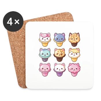 Süße Kawaii Katze Anime Eis Süßigkeiten - Untersetzer (4er-Set) - Weiß - Vorne