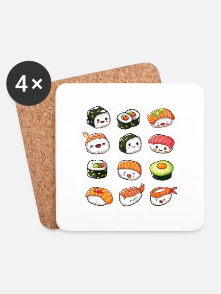 Kawaii Sushi Japan - Untersetzer (4er-Set) - Weiß