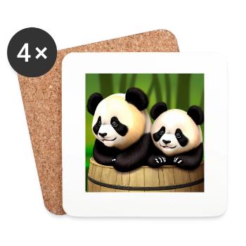De mignons pandas à l’aventure ! 🍃 - Dessous de verre (lot de 4) - blanc - Devant