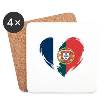 France Portugal Flag Coeur - Dessous de verre (lot de 4) - blanc - Devant