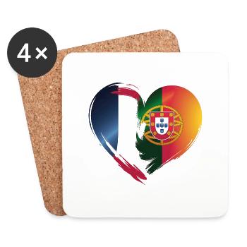 France Portugal Flag Coeur - Dessous de verre (lot de 4) - blanc - Devant