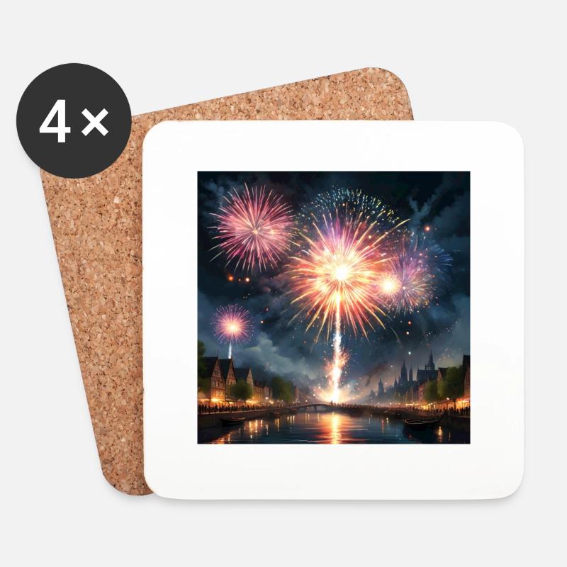 Feuerwerk - Untersetzer (4er-Set) - Weiß