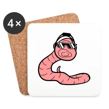 DJ ver de fête serpent chenille cool ver d’animal - Dessous de verre (lot de 4) - blanc - Devant