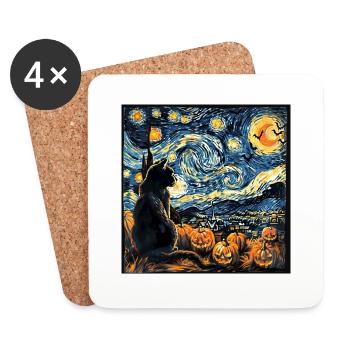 Schwarze Katze halloween Kürbis - Untersetzer (4er-Set) - Weiß - Vorne