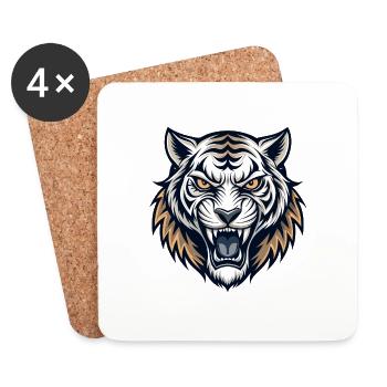 Kraftvoller Tigerkopf - Untersetzer (4er-Set) - Weiß - Vorne
