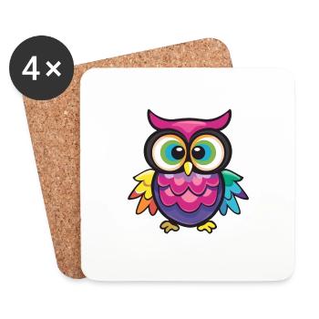 Niedliche Eule Kawaii Maskottchen - Untersetzer (4er-Set) - Weiß - Vorne