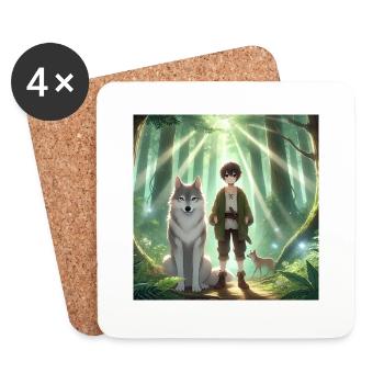 Mann mit Wolf Anime - Untersetzer (4er-Set) - Weiß - Vorne