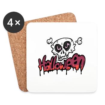 Crâne effrayant pour Halloween - Dessous de verre (lot de 4) - blanc - Devant