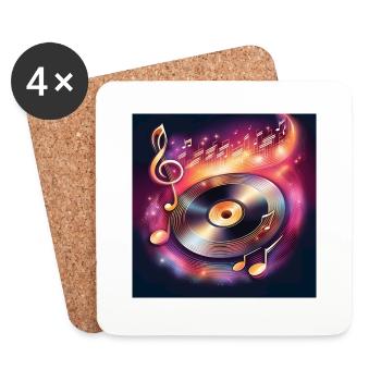 Melodische Schallplatte mit Noten - Untersetzer (4er-Set) - Weiß - Vorne