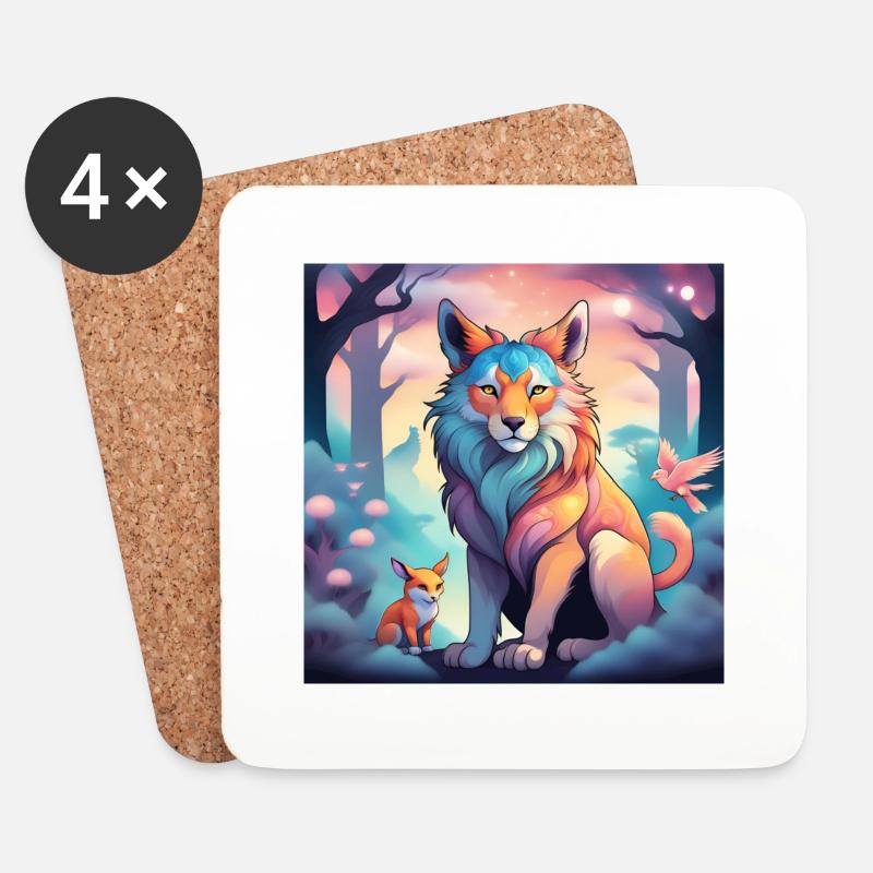 Löwe Fuchs Fabelwesen - Untersetzer (4er-Set) - Weiß
