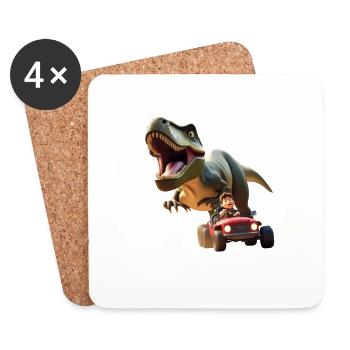 T-Rex et son ami - Dessous de verre (lot de 4) - blanc - Devant