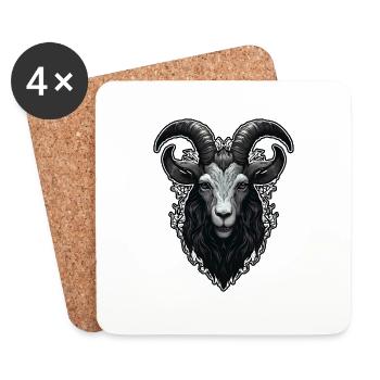 Tatouage chèvre en métal noir - Dessous de verre (lot de 4) - blanc - Devant