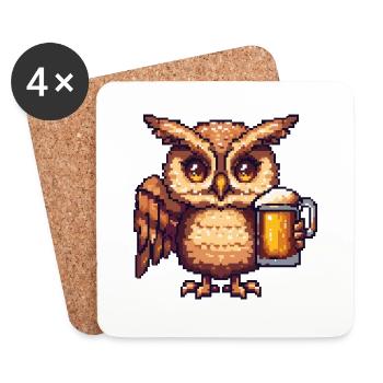 Eule Bier Pixel - Untersetzer (4er-Set) - Weiß - Vorne