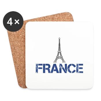 FRANCE drapeau et emblème de la France. Supporter - Dessous de verre (lot de 4) - blanc - Devant