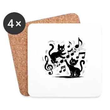 Motif chats noirs jouant avec note de musique - Dessous de verre (lot de 4) - blanc - Devant