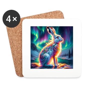 Schneehase Aurora Borealis - Untersetzer (4er-Set) - Weiß - Vorne