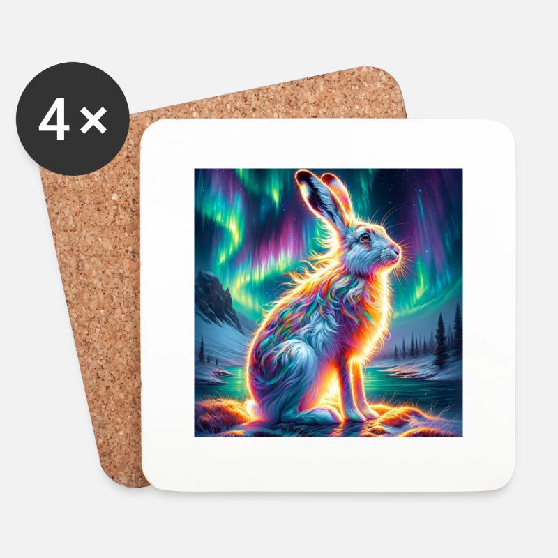 Schneehase Aurora Borealis - Untersetzer (4er-Set) - Weiß