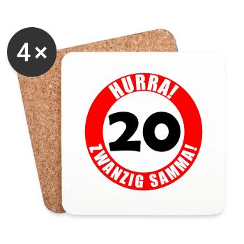 20. Geburtstag Hurra lustiger Spruch - Untersetzer (4er-Set) - Weiß - Vorne