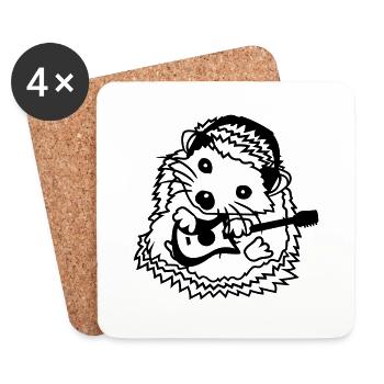 Seated hedgehog plays cute guitar music guitarist - Coasters (set of 4) - white - Front