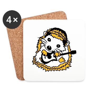 Seated hedgehog plays cute guitar music guitarist - Coasters (set of 4) - white - Front