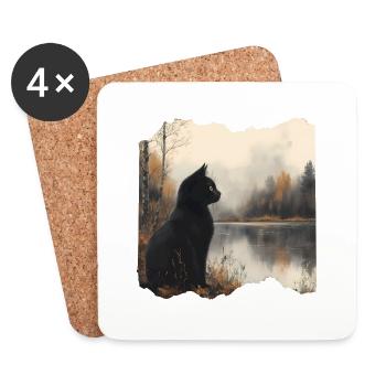 Chat Noir - Dessous de verre (lot de 4) - blanc - Devant