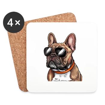 Französische Bulldogge mit Sonnenbrille - Untersetzer (4er-Set) - Weiß - Vorne