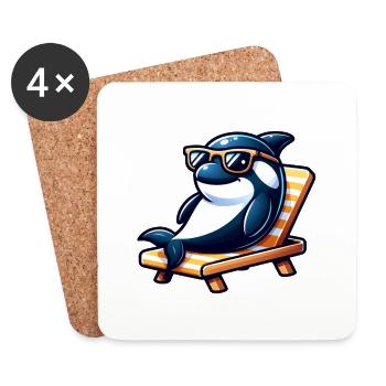 Cooler Orca Wal mit Sonnenbrille - Untersetzer (4er-Set) - Weiß - Vorne