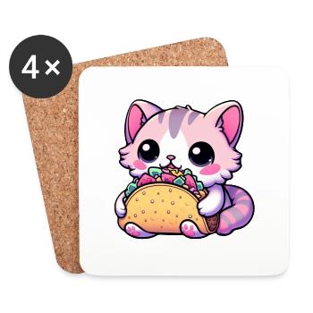 Taco Cat Delight - kawaii, tacos, chats, mignon - Dessous de verre (lot de 4) - blanc - Devant
