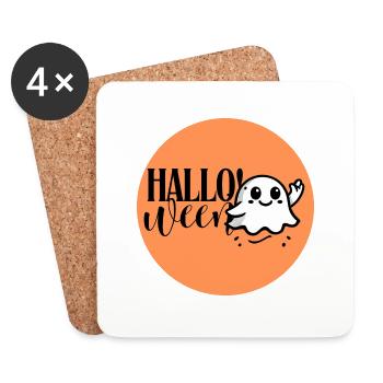 Bonjour! Fantôme d’Halloween ondulant sur fond orange - Dessous de verre (lot de 4) - blanc - Devant
