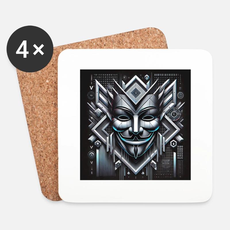 Anon Maske mit 3D Effekt - Untersetzer (4er-Set) - Weiß