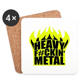Heavy F#ckin' Metal Hard Rock Music Fire Flames - Coasters (set of 4) - white - Front