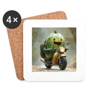 Lusitge cucumber rides a motorcycle - Coasters (set of 4) - white - Front