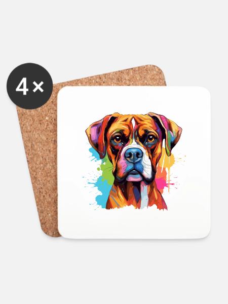 Boxer Hund Motiv - Untersetzer (4er-Set) - Weiß