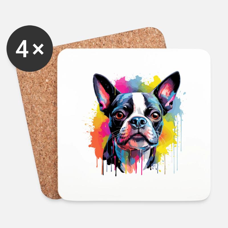 Boston Terrier Hund Motiv - Untersetzer (4er-Set) - Weiß