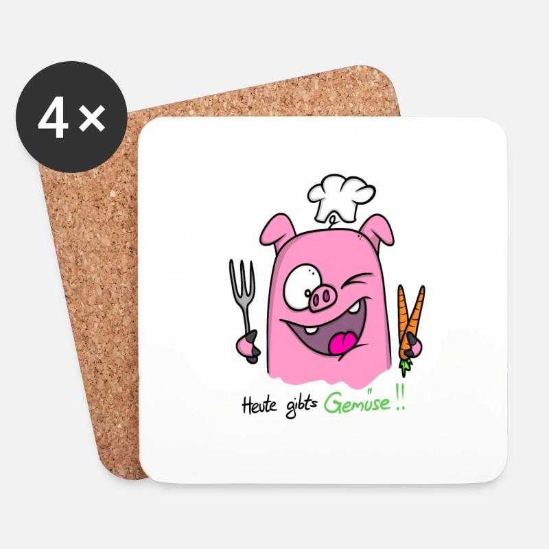 Vegan Power Pig - Heute gibts Gemüse :) - Untersetzer (4er-Set) - Weiß
