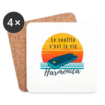 "Harmonica - Le souffle c'est la vie" - Dessous de verre (lot de 4) - blanc - Devant