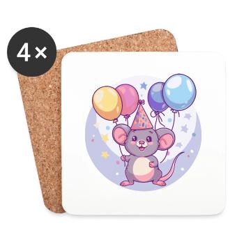 Souris Anniversaire Bébé - Dessous de verre (lot de 4) - blanc - Devant
