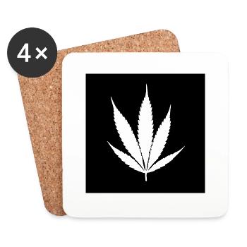 Feuille de cannabis noir classique - Dessous de verre (lot de 4) - blanc - Devant