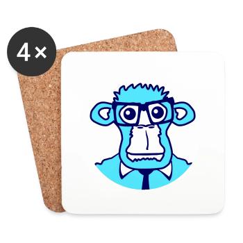Smart Nerd Monkey Head Horn-Rimmed Glasses Geek Face - Coasters (set of 4) - white - Front