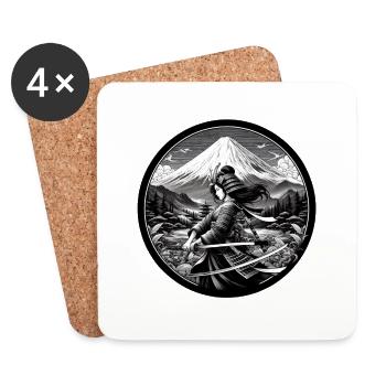 Samurai-Frau mit Katana vor Fuji - Untersetzer (4er-Set) - Weiß - Vorne