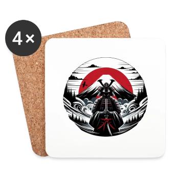 Shadow Warrior in front of fuji and red sun - Coasters (set of 4) - white - Front