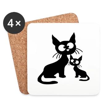 Chat fou Maman Papa Chaton Enfant Chaton Fun - Dessous de verre (lot de 4) - blanc - Devant