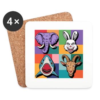 Popart Hase Hai Elefant Ziegenbock bunt lila grün - Untersetzer (4er-Set) - Weiß - Vorne