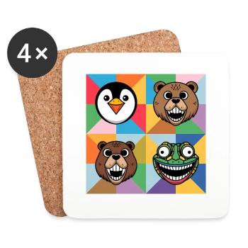 Popart bunt Tiere Pinguin Salamander Bär Biber - Untersetzer (4er-Set) - Weiß - Vorne