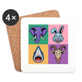 Popart Colorful Elephant Bunny Shark Goat - Coasters (set of 4) - white - Front