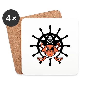 Pirate Cat Saber Steering Wheel Buccaneer Eye Patch - Coasters (set of 4) - white - Front