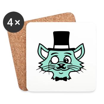 Sir Cat Gentleman Chapeau haut de forme Monocle Rich Gentleman - Dessous de verre (lot de 4) - blanc - Devant