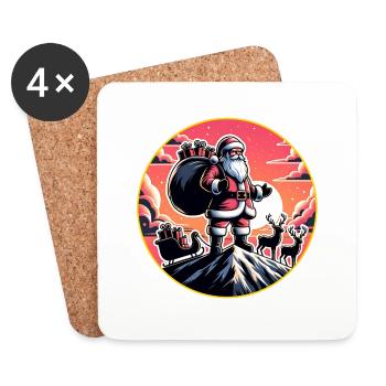 Père Noël avec des rennes au sommet de la montagne - Dessous de verre (lot de 4) - blanc - Devant