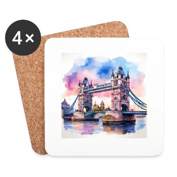 Tower Bridge Watercolour Art - Vibrant London Land - Coasters (set of 4) - white - Front