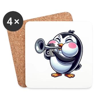 Cute Penguin Trumpet Wind Instrument Cartoon - Coasters (set of 4) - white - Front